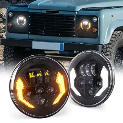 Afbeelding van MOVOTOR 7 Inch Led Headlight, Defender Headlights with White DRL Amber Turn Signal Hi/Lo Beam Round Compatible 90 110 Jeep Wrangler JK JKU TJ CJ Hummer Miata mx5 mk1