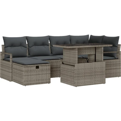 Afbeelding van vidaXL 7 Delige Tuin Sofa Set met Kussens Grijs Poly Rattan