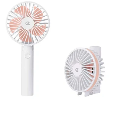 Afbeelding van FlinQ Handventilator Draagbare Ventilator Mini Fan Oplaadbaar Kleine Portable met USB Draadloze Tafelventilator Wit / Roze