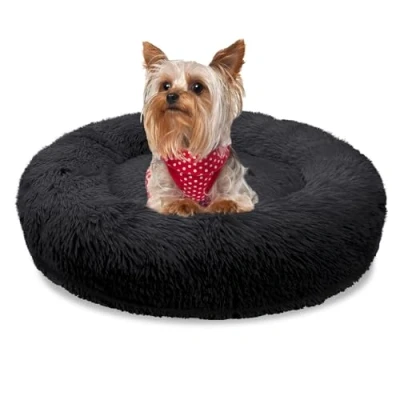 Afbeelding van BLUZELLE Orthopedisch Hondenmand Kleine Honden &amp; Katten, 50cm Hondenbed Kattenmand Fluffy Rond Donut Kussen met Memory Foam, Zacht Wasbaar Antislip Afneembare Hoes, Kleur:Zwart
