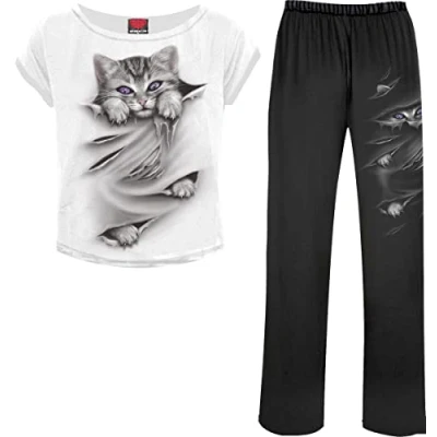 Afbeelding van Spiral Bright Eyes Pyjama zwart wit XL 100% katoen Everyday Goth
