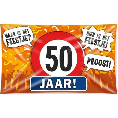 Afbeelding van Gevelvlag 50 jaar verkeersbord XXL 150x90cm