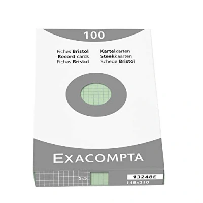 Afbeelding van Exacompta 13248E Verpakking (met 100 indexkaarten, ongeperforeerd, DIN A5, 148 x 210 mm, 205 g, geruit, ideaal voor school), groen