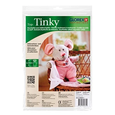 Afbeelding van GLOREX 0 4634 1 Knuffel om zelf in te vullen Muis Tinky, ca. 26 cm groot, genaaid van hoogwaardig pluche, hoeft alleen nog maar gevuld worden, met geboortecertificaat