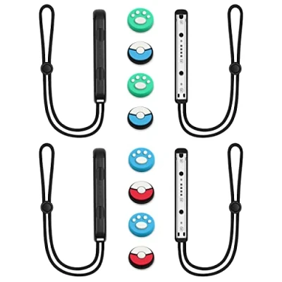 Afbeelding van Vicloon gamepad polsband, 2 paar polsbanden voor Switch met 4 joystickdoppen, polsband Joycon, vervangende Joy Con Controller (zwart)