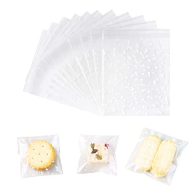 Afbeelding van 200 stuks doorzichtige cellofaanzakken, koekjeszakken, verdikte zelfsluitende witte polkadot verpakkingszak, plastic kleine snoepzakjes voor bakkerij, koekje, snoep, cadeau (5,5 x 5,5