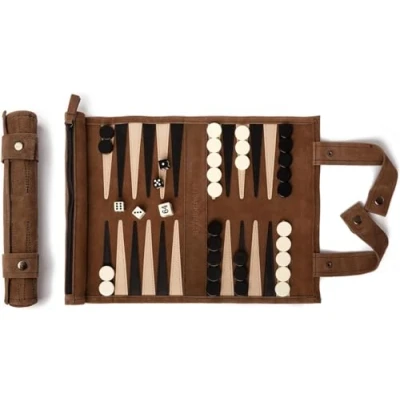 Afbeelding van Sondergut Backgammon bordspel Mocca, om op te rollen, van 100% leer, het origineel sinds 1998 kampeerders en reis fans, 25 x 34 cm