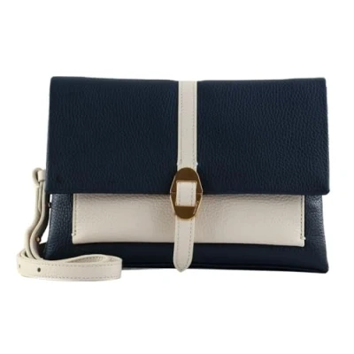 Afbeelding van COCCINELLE Leren Schoudertas Dorian Bicolor Handbag Grained Leather Midnight Blue / Blanco Donkerblauw