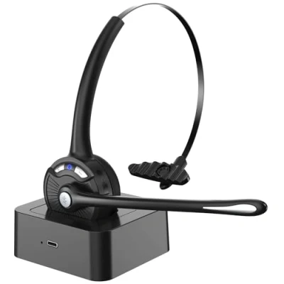 Afbeelding van Bluetooth headset met microfoon, draadloze on ear hoofdtelefoon ruisonderdrukking en laadstation, telefoonheadset mute knop voor laptop, Skype, Call Center, Kantoor, Trucker