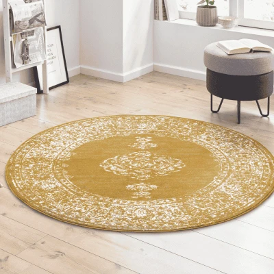 Afbeelding van Rond Vloerkleed Méridional Old Yellow Geel Vintage 123vloerkleed.nl is de online webshop voor vloerkleden en woonaccessoires.