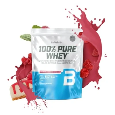 Afbeelding van BioTechUSA 100% Pure Whey Eiwitpoeder met BCAA en Glutamine Glutenvrij, Palmolievrij 21g Eiwit per portie, 1 kg, Frambozen Kaascake
