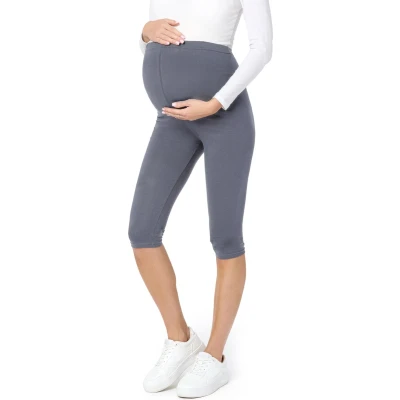 Afbeelding van BE Mammy BE20 229 LE Dames Capri Zwangerschapsleggings 3/4 Lengte Katoen Elasthan Yogabroek Grijs S