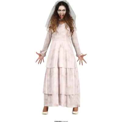 Afbeelding van Guirca Feesten &amp; Gelegenheden Kostuum Hysterische Spookbruid Hester Vrouw Wit / Beige, Grijs Maat 38 40 Halloween Verkleedkleding