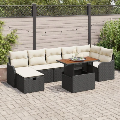 Afbeelding van vidaXL 8 delige Tuin Sofa Set met Kussens Zwart Poly Rattan, 2 zits Opslag &amp; Rattan