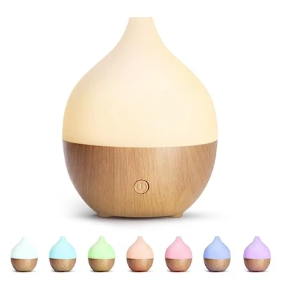 Afbeelding van SALKING Aromadiffuser, 100 ml, kleine ultrasone aromatherapie diffuser voor etherische oliën, met automatische uitschakelfunctie, warmwit licht, wit, houtnerf, thuis, kantoor of yoga