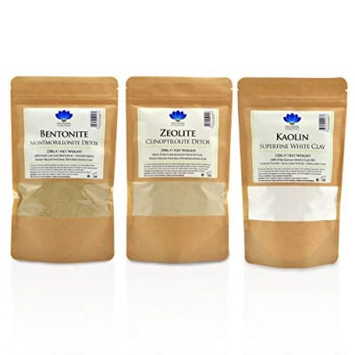 Afbeelding van Healing Clay Detox Kit nr. 2 Bentoniet 250g/Zeoliet 250g/Kaolien Witte Klei 150g