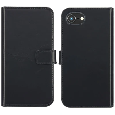 Afbeelding van iPhone SE 4 Hoesje Echt leder Selencia Bookcase Zwart Telefoonhoesje