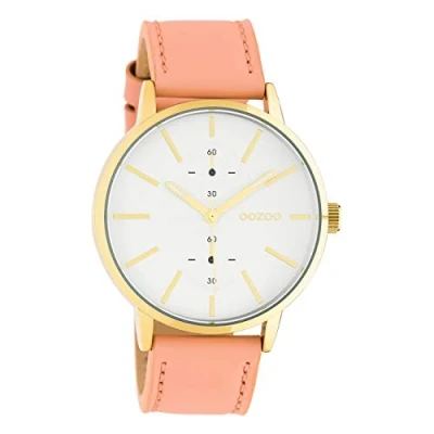 Afbeelding van OOZOO Timepieces Goudkleurige horloge met poeder roze leren band C10588