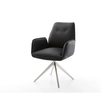 Afbeelding van DELIFE Draaistoel Zoa Flex echt leer zwart kruisframe breed roestvrij staal 360 draaibaar rocker functie pocketveer kern