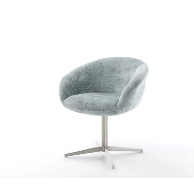 Afbeelding van DELIFE Draaistoel Vinka Flex met armleuning chenille pastelblauw kruispoot roestvrij staal 360 draaibaar pocketveer kern