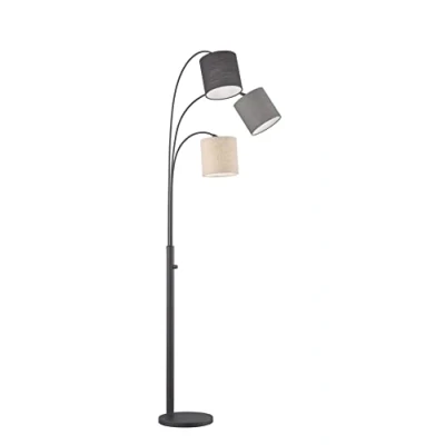 Afbeelding van Fischer &amp; Honsel Staande lamp, schaduw zandzwart stoffen kap zand kleuren linnen grijs zwart H: 186,00 cm, projectie muur: 67,00 cm met draaischakelaar 3x E27 max. 40,0