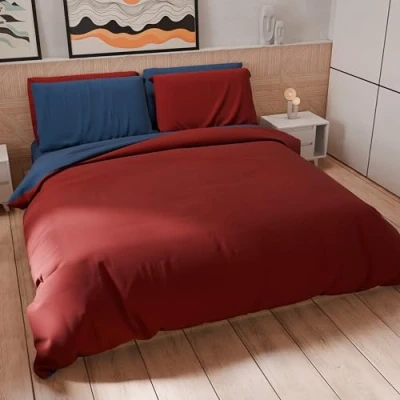 Afbeelding van PETTI Artigiani Italiani Eenpersoons beddengoedset 160 x 200 cm (1 kussensloop 50 80 inbegrepen), van zachte microvezel, bordeaux/nachtblauw