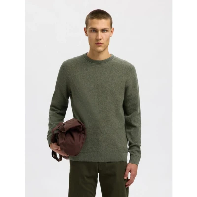 Afbeelding van Selected Homme Slhross Structure CREW NECK Trui, Heren, Maat: Large, Deep forestdetail vetiver twist