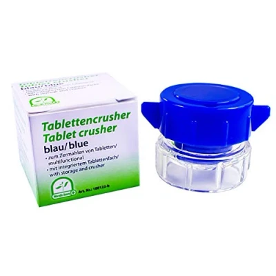 Afbeelding van Medi Inn tabletvijzel blauw tabletcrusher voor het fijnmaken van tabletten met opbergvak