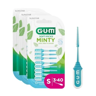Afbeelding van GUM Soft Picks Comfort Flex Mint interdentale Reinigers Verfrissende Smaak Tanden Reiniging en Plaque Verwijderen Maat S 3 x 40 Stuks
