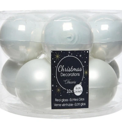 Afbeelding van Decoris Kerstballen 10 stuks wit glans en mat 6 cm