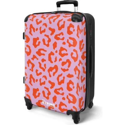 Afbeelding van NoBoringSuitcases.com® Koffer groot Rolkoffer lichtgewicht Roze met rode panterprint Reiskoffer 4 wielen Grote trolley XL 20 kg bagage