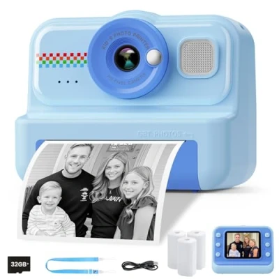 Afbeelding van HiMont Instant Kinderfotocamera, HD/1080P Instantcamera voor Kinderen met 32G Kaart en Printpapier, Kinderfotocamera Leuk Speelgoedcadeau van 3 tot 12 Jaar
