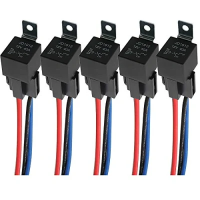 Afbeelding van QitinDasen 5 Stuks 4 Pin Auto Relais, 12V 40A SPST Automobiel Relais met Harnas Stopcontact en 14/16 AWG Voorbedraad, voor Vrachtwagen Boot (Zwart)