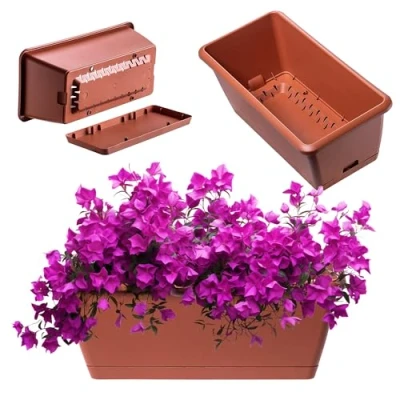 Afbeelding van KADAX Bloembak, plantenbak in 2 maten en 4 kleurvarianten, balkonbak van kunststof, met onderzetter, duurzame balkonpot (40 cm, terracotta)