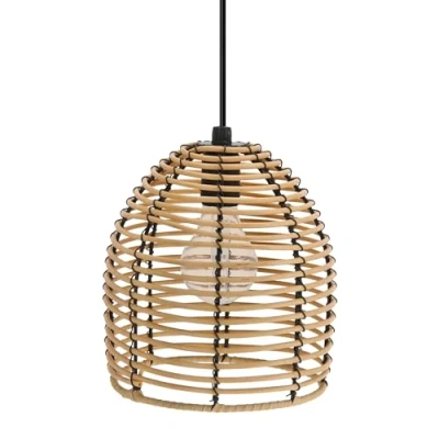 Afbeelding van Spetebo Led tuinverlichting met rotan look, 18 x 16 cm, hanglamp voor buiten en binnen, warm wit timer, outdoor plafondlamp, op batterijen, om te hangen