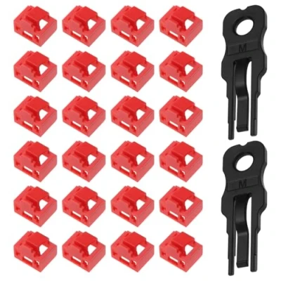 Afbeelding van YINETTECH 24 Stks RJ45 Poort Lock Poort/Stofblokker Stofkap Cap Ethernet LAN Hub Anti Plug Blockout Protector met 2 Verwijdering Sleutels Rood