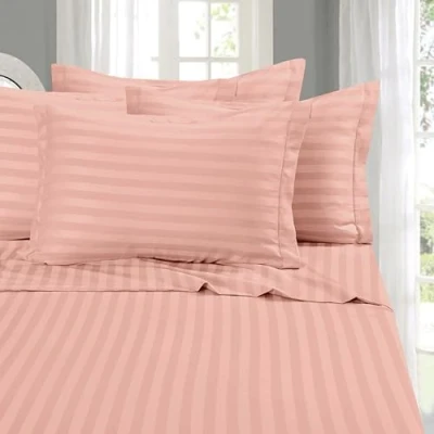 Afbeelding van Elegant Comfort Zachtste en gezelligste 4 delige lakenset 1500 premium hotelkwaliteit microvezel diepe zak, kreukbestendige damast gestreepte lakenset, 2 eenpersoons, oudroze