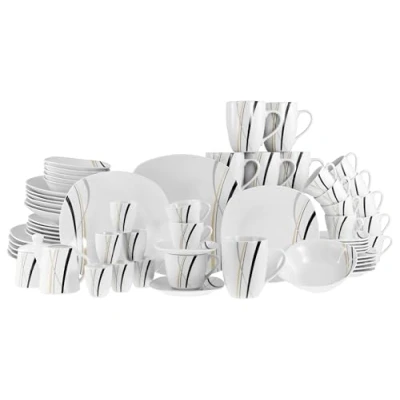 Afbeelding van CreaTable, 22537, serie Square City Line, 62 delige serviesset voor 6 personen, combiservies van porselein, vaatwasser en magnetronbestendig, kwaliteitsproductie