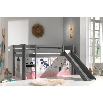 Afbeelding van LUCEVI Pino Halfhoogslaper H115CM + Ladder Glijbaan Princess Sophie Gordijntjes Grijs 90x200 cm