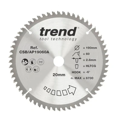 Afbeelding van Trend CraftPro TCT cirkelzaagblad voor werkbladen in aluminium en kunststof, 190 mm diameter x 60 tanden 30 asgat, wolfraamcarbide getipt, CSB/AP19060