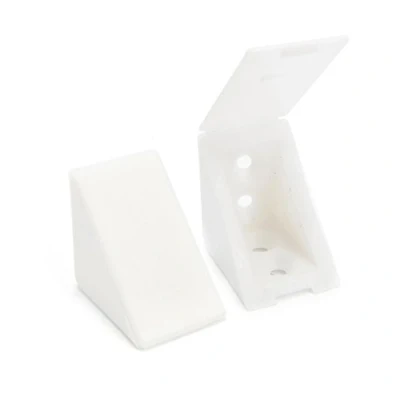Afbeelding van 40 x sossai® kastverbinders/meubelverbinders/hoekverbinders met afdekklep BT1, 4 gaats Kleur: wit Materiaal: kunststof