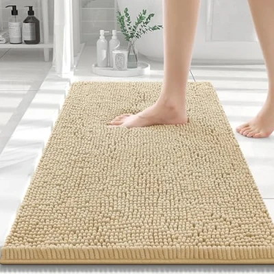 Afbeelding van Homaxy Antislip badmat, zachte chenille microvezel badkamertapijt, absorberende machinewasbaar 40 x 60 cm, beige