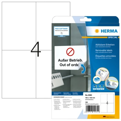 Afbeelding van Etiket HERMA 5082 105x148mm A6 verwijderbaar wit 100stuks