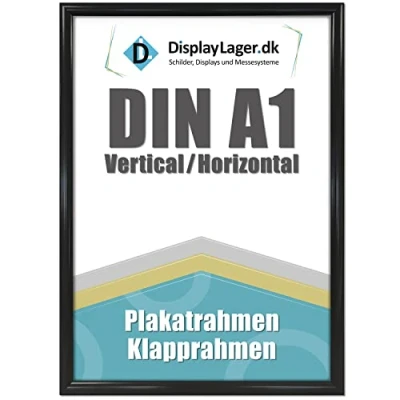 Afbeelding van DisplayLager A1 zwart klapframe met 25 mm aluminium profiel, spiegelende beschermschijf, bevestigingsmateriaal