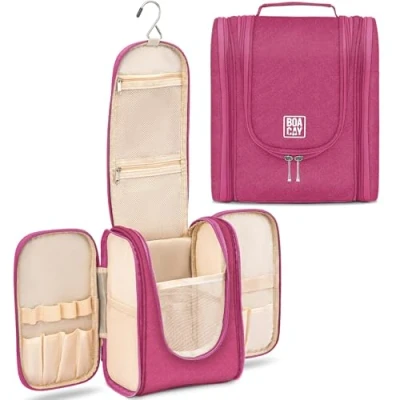 Afbeelding van Tas &amp; toilettas voor dames en heren, toilettas, make uptas met elastische bandhouders toiletartikelen, cosmetica, reisaccessoires, up, (M) Cerise Pink, m,