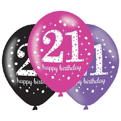 Afbeelding van Ballon Sparkling 21 zwart roze paars 6 stuks