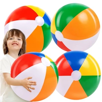 Afbeelding van JOYIN Opblaasbare waterbal, 4 stuks, diameter 50 cm, grote regenboog strandballen, kinderen en volwassenen, zomer, zwembad, feestspeelgoed, strandspeelgoed, feestfavorieten