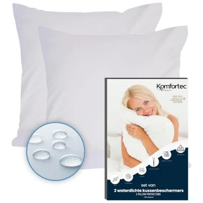 Afbeelding van Komfortec Set Van 2 Waterdichte Kussenbeschermers, 80 x Cm, Met Ritssluiting, Ademend, Hypoallergene Kussenslopen, Anti Mijt, Stuks Kussenhoezen, Wit
