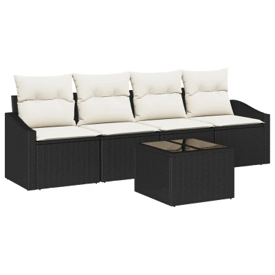 Afbeelding van vidaXL 5 delige Tuin Sofa Set met Kussens Zwart Poly Rattan