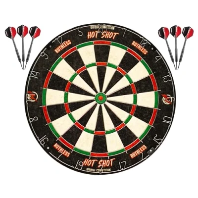 Afbeelding van Ruthless Hot Shot dartbord Endurance Sisal met ronde draad inclusief 2 sets stalen tip dartpijlen (DB073)